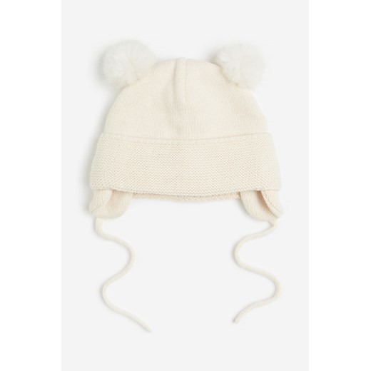 H & M - Ocieplana dzianinowa czapka z nausznikami - Beżowy ze sklepu H&M w kategorii Czapki dziecięce - zdjęcie 169681183
