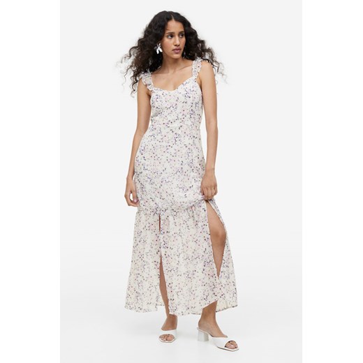 Sukienka H & M z haftem z szyfonu z odkrytymi ramionami z dekoltem w serek 
