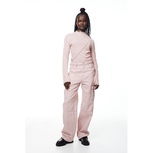 H & M - Spodnie cargo z diagonalu - Różowy ze sklepu H&M w kategorii Spodnie damskie - zdjęcie 169681544