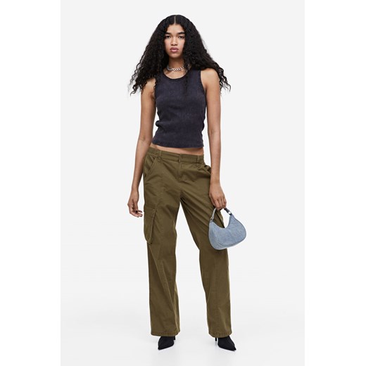 H & M - Płócienne spodnie cargo - Zielony ze sklepu H&M w kategorii Spodnie damskie - zdjęcie 169681781