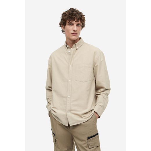 Koszula męska H & M biała z kołnierzykiem button down z długimi rękawami z bawełny 