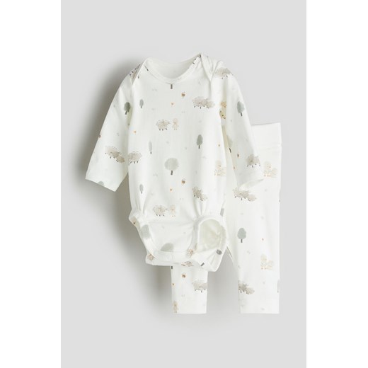 H & M - Komplet z bawełnianego dżerseju 2-częściowy - Biały ze sklepu H&M w kategorii Komplety niemowlęce - zdjęcie 169682112