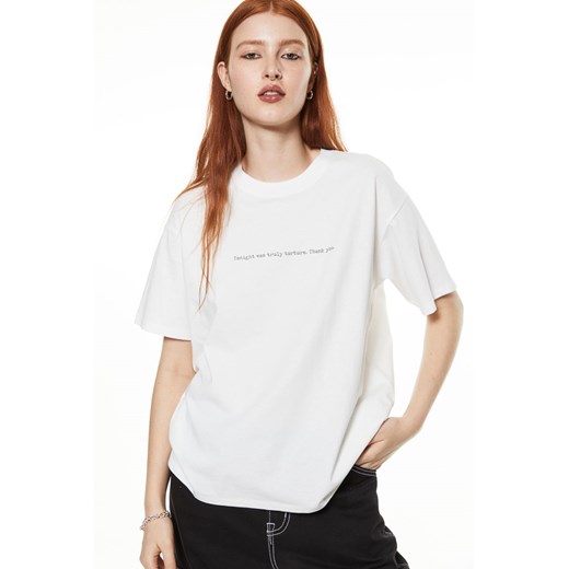 H & M - T-shirt oversize z nadrukiem - Biały H & M S H&M