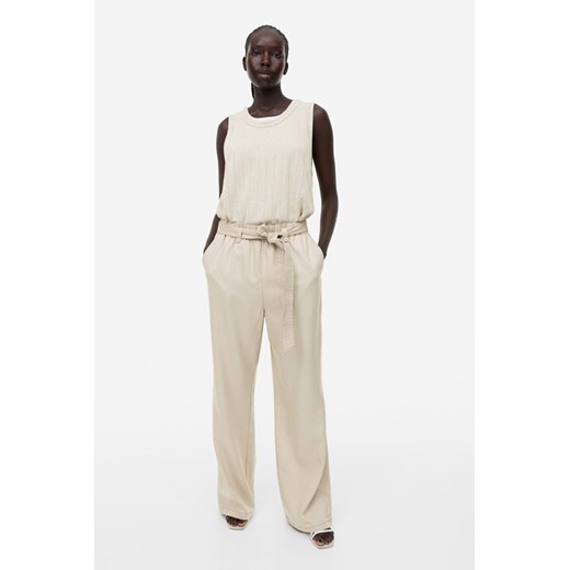 H & M - Spodnie z lyocellu z wiązanym paskiem - Beżowy H & M 46 H&M