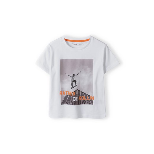 Biały t-shirt bawełniany dla chłopca z nadrukiem ze sklepu 5.10.15 w kategorii T-shirty chłopięce - zdjęcie 169684283
