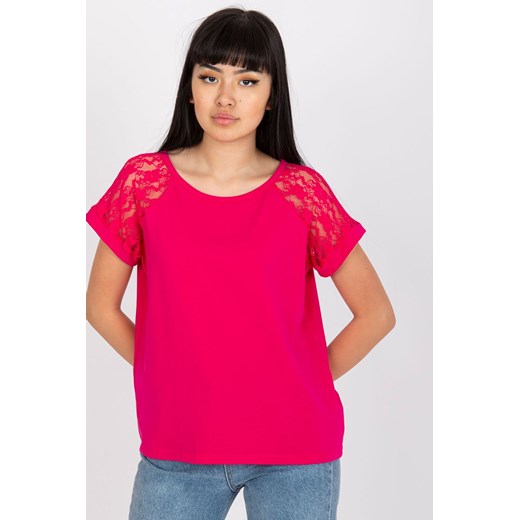 Koszulka damska z ozdobnym rękawem - różowa ze sklepu 5.10.15 w kategorii Bluzki damskie - zdjęcie 169684550