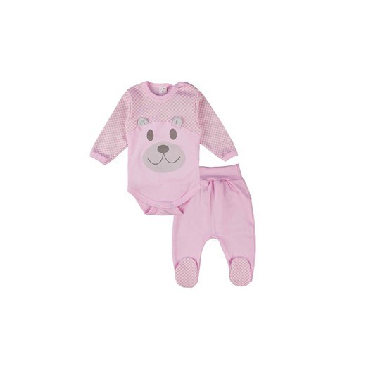 Komplet dziewczęcy body długi rękaw i półśpiochy różowy z misiem ze sklepu 5.10.15 w kategorii Komplety niemowlęce - zdjęcie 169684762