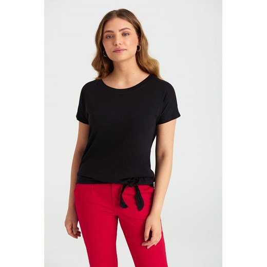 T-shirt damski z ozdobnym wiązaniem czarny ze sklepu 5.10.15 w kategorii Bluzki damskie - zdjęcie 169684803
