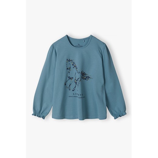 Dzianinowa niebieska bluzka z koniem - długi rękaw ze sklepu 5.10.15 w kategorii Bluzki dziewczęce - zdjęcie 169685154