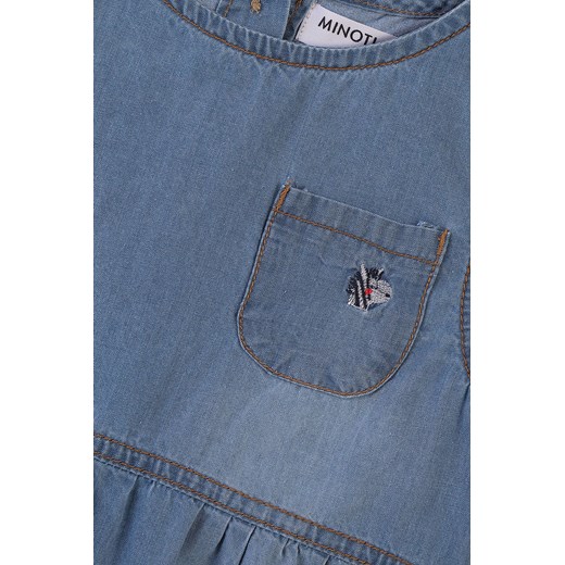 Jeansowa sukienka dla dziewczynki z krótkim rękawem oraz wyhaftowaną zebrą Minoti 98/104 wyprzedaż 5.10.15