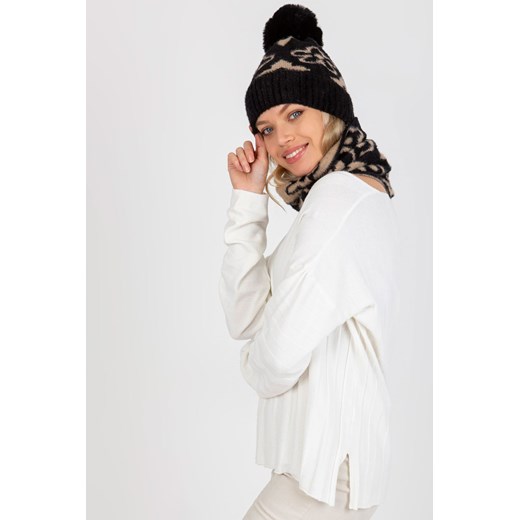 Czarno-beżowa damska czapka zimowa z pomponem ze sklepu 5.10.15 w kategorii Czapki zimowe damskie - zdjęcie 169685622