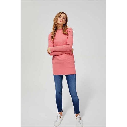 Sweter damski długi w prążki - różowy ze sklepu 5.10.15 w kategorii Swetry damskie - zdjęcie 169685822