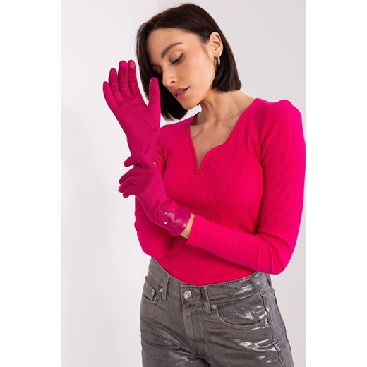 Fuksjowe rękawiczki ze wstawkami z ekoskóry Wool Fashion Italia L/XL 5.10.15