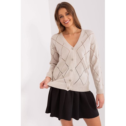Ażurowy sweter z dekoltem V beżowy ze sklepu 5.10.15 w kategorii Swetry damskie - zdjęcie 169686221