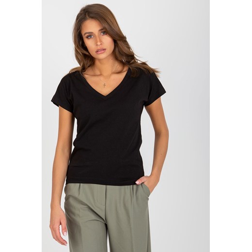 Czarny klasyczny t-shirt basic z bawełny ze sklepu 5.10.15 w kategorii Bluzki damskie - zdjęcie 169686391