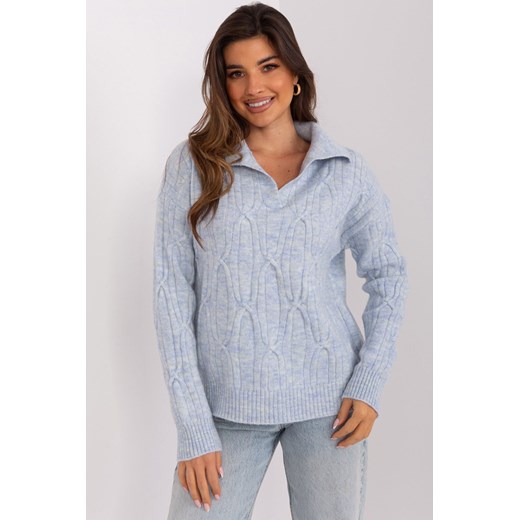 Jasnoniebieski melanżowy damski sweter z warkoczami ze sklepu 5.10.15 w kategorii Swetry damskie - zdjęcie 169686671