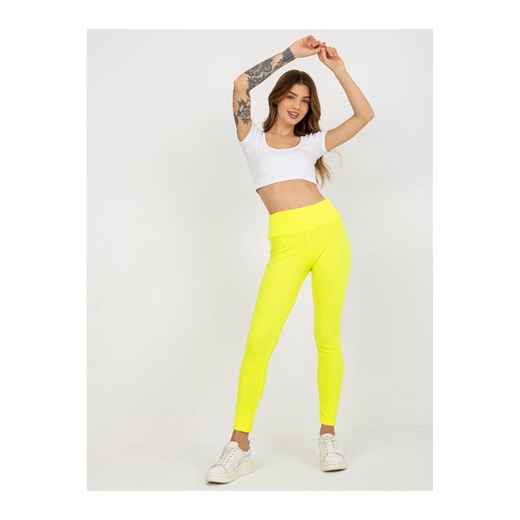 Fluo żółte bawełniane legginsy basic w prążek ze sklepu 5.10.15 w kategorii Spodnie damskie - zdjęcie 169686780