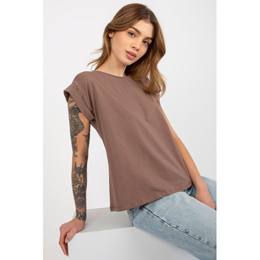 Brązowy damski t-shirt basic z bawełny Revolution ze sklepu 5.10.15 w kategorii Bluzki damskie - zdjęcie 169686784