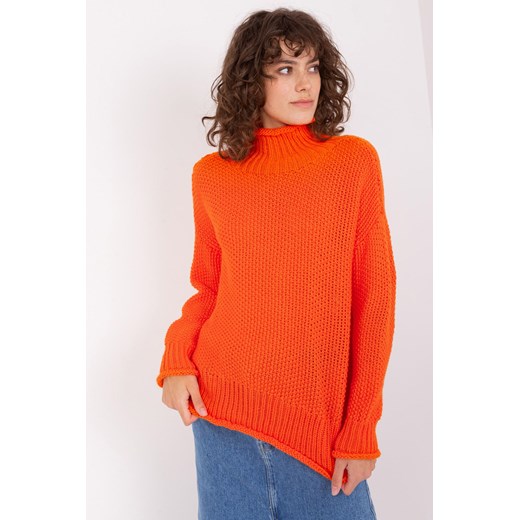 Pomarańczowy sweter z golfem i ściągaczami ze sklepu 5.10.15 w kategorii Swetry damskie - zdjęcie 169686844