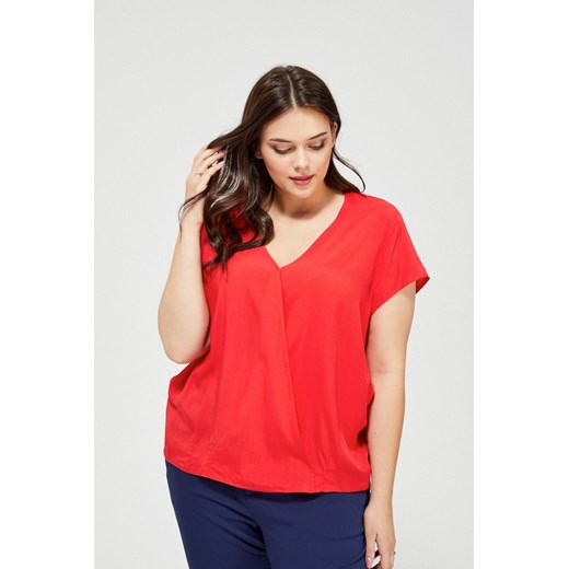 Bluzka damska koszulowa na krótki rękaw kopertowy dekolt czerwona ze sklepu 5.10.15 w kategorii Bluzki damskie - zdjęcie 169686884