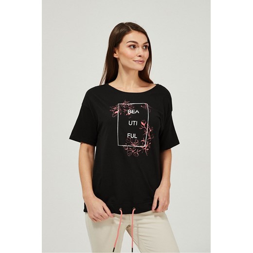 T-shirt damski czarny bawełniany z nadrukiem ze sklepu 5.10.15 w kategorii Bluzki damskie - zdjęcie 169687033
