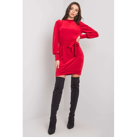 Sukienka z długimi bufiastymi rękawami -czerwona ze sklepu 5.10.15 w kategorii Sukienki - zdjęcie 169687212