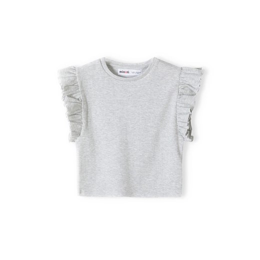 Niemowlęca bluzka z krótkim rękawem i falbanką- szara ze sklepu 5.10.15 w kategorii Koszulki niemowlęce - zdjęcie 169687253