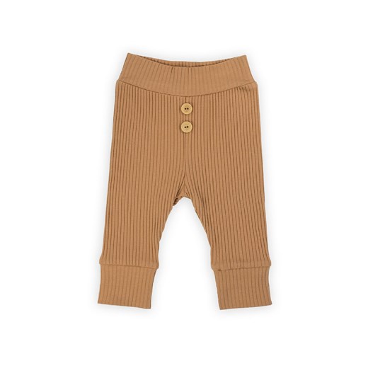 Beżowe spodnie niemowlęce z prążkowanej bawełny ze sklepu 5.10.15 w kategorii Spodnie i półśpiochy - zdjęcie 169687290