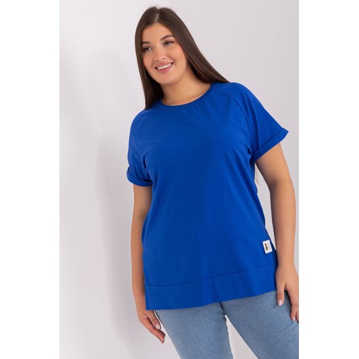 Kobaltowa bluzka plus size basic z rozcięciami ze sklepu 5.10.15 w kategorii Bluzki damskie - zdjęcie 169687291