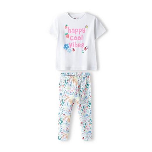Komplet niemowlęcy - biały t-shirt + legginsy w kwiaty Minoti 86/92 5.10.15