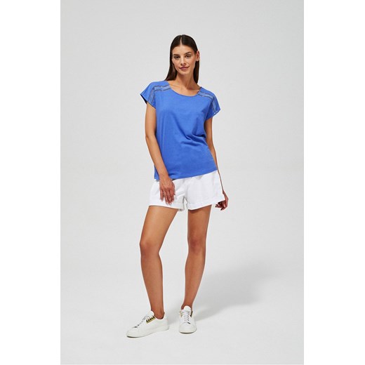 T-shirt damski z ażurowym zdobieniem -niebieski ze sklepu 5.10.15 w kategorii Bluzki damskie - zdjęcie 169687413