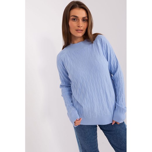 Jasnoniebieski sweter klasyczny z bawełną ze sklepu 5.10.15 w kategorii Swetry damskie - zdjęcie 169687521