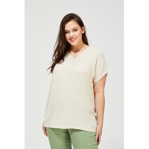 Bluzka damska koszulowa oversize dekolt w serek beżowa ze sklepu 5.10.15 w kategorii Bluzki damskie - zdjęcie 169687703