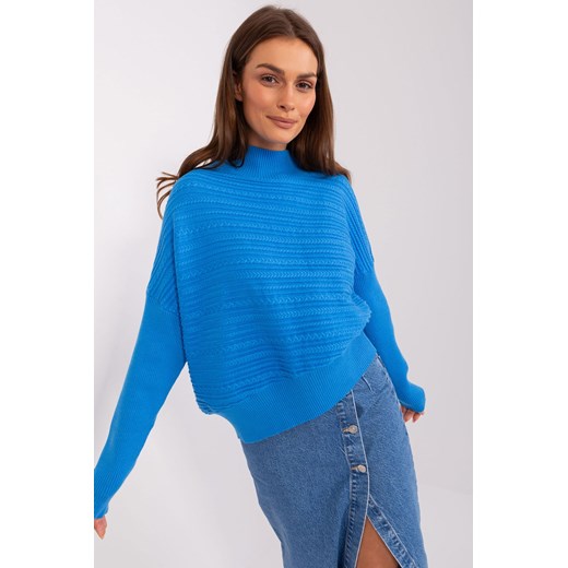 Niebieski damski sweter asymetryczny z golfem one size okazyjna cena 5.10.15