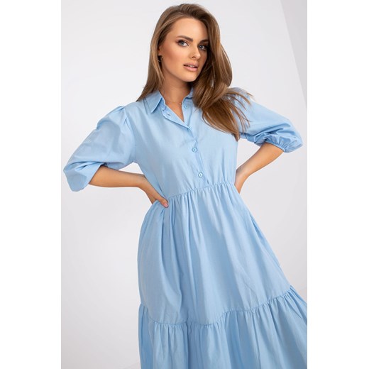 Sukienka z rękawem 3/4 z rozkloszowanym dołem - niebieska ze sklepu 5.10.15 w kategorii Sukienki - zdjęcie 169687933