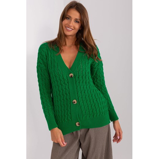 Zielony sweter rozpinany z dekoltem V RUE PARIS ze sklepu 5.10.15 w kategorii Swetry damskie - zdjęcie 169687952