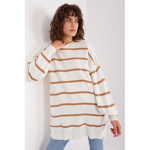 Ecru-brązowy damski sweter oversize ze sklepu 5.10.15 w kategorii Swetry damskie - zdjęcie 169687961