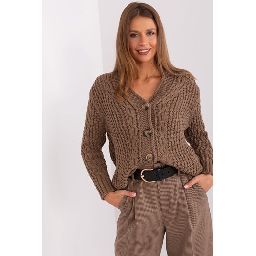 Damski sweter rozpinany z warkoczami brązowy ze sklepu 5.10.15 w kategorii Swetry damskie - zdjęcie 169688250