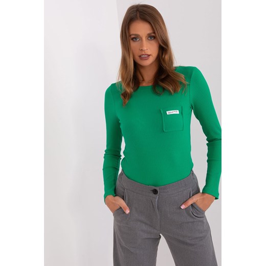 Zielona dopasowana bluzka prążkowana longsleeve ze sklepu 5.10.15 w kategorii Bluzki damskie - zdjęcie 169688494