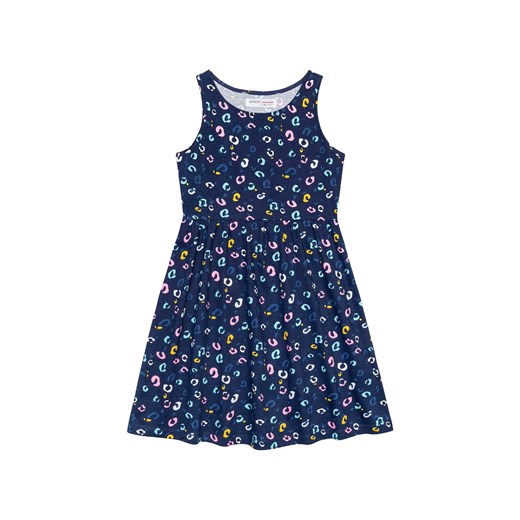 Granatowa sukienka dziewczęca z bawełny w kolorowe cętki ze sklepu 5.10.15 w kategorii Sukienki dziewczęce - zdjęcie 169688592