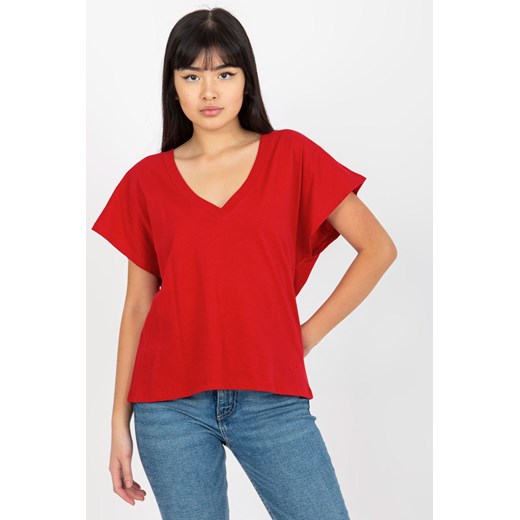 Ciemnoczerwony t-shirt jednokolorowy z dekoltem V MAYFLIES ze sklepu 5.10.15 w kategorii Bluzki damskie - zdjęcie 169688731