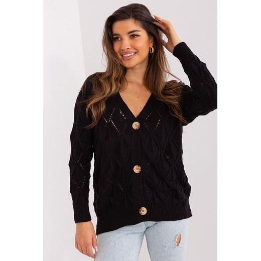 Czarny ażurowy sweter rozpinany z dekoltem V ze sklepu 5.10.15 w kategorii Swetry damskie - zdjęcie 169688781