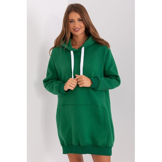 Długa bluza kangurka z kapturem i ociepleniem ciemny zielony ze sklepu 5.10.15 w kategorii Bluzy damskie - zdjęcie 169688792