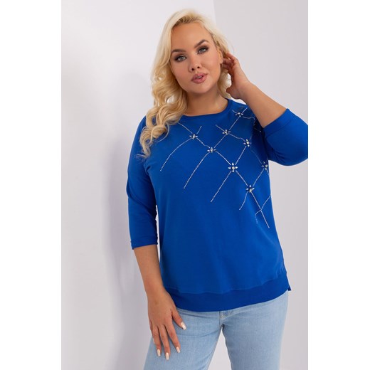 Bluzka plus size z bawełny z aplikacjami kobaltowy ze sklepu 5.10.15 w kategorii Bluzki damskie - zdjęcie 169689453