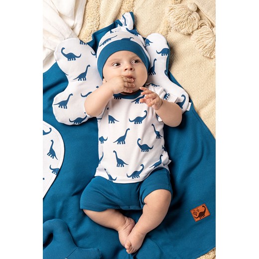 Biały letni rampers niemowlęcy z bawełny- niebieskie dinozaury ze sklepu 5.10.15 w kategorii Rampersy - zdjęcie 169689460