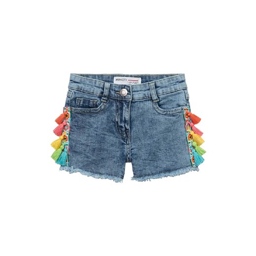 Jeansowe szorty ozdobione kolorową aplikacją dla dziewczynki Minoti 110/116 promocja 5.10.15
