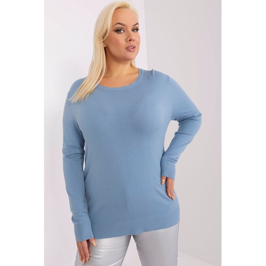 Gładki sweter plus size z długim rękawem niebieski ze sklepu 5.10.15 w kategorii Swetry damskie - zdjęcie 169689642