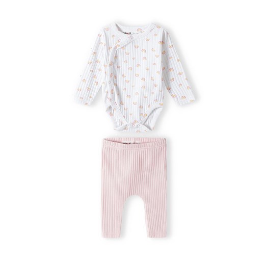 Komplet niemowlęcy- białe body w tęcze + różowe legginsy Minoti 74/80 5.10.15