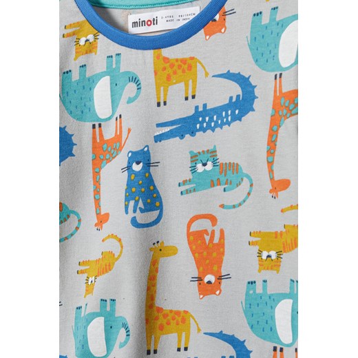 Piżama z długim rękawem z nadrukiem w kolorowe zwierzęta dla chłopca Minoti 110/116 wyprzedaż 5.10.15