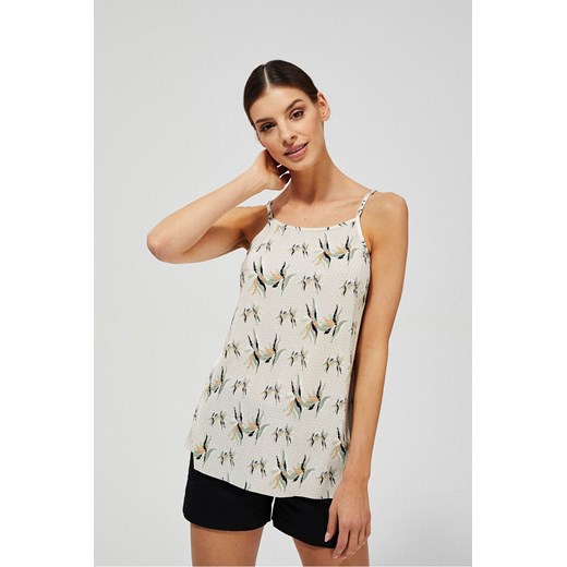 T-shirt damski z cienkimi ramiączkami w kwiaty - beżowy ze sklepu 5.10.15 w kategorii Bluzki damskie - zdjęcie 169689903